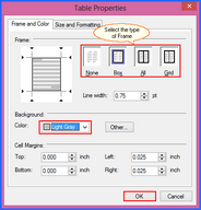 table properties fram and color.zoom45